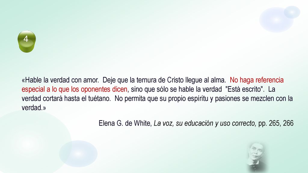 Elena G. de White, La voz, su educación y uso correcto, pp. 265, 266