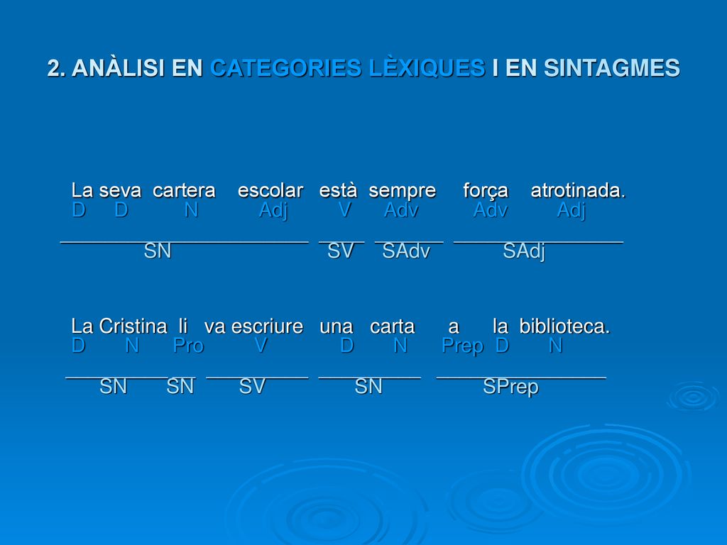 2. ANÀLISI EN CATEGORIES LÈXIQUES I EN SINTAGMES
