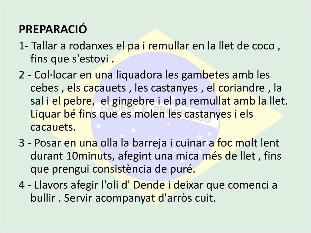PREPARACIÓ 1- Tallar a rodanxes el pa i remullar en la llet de coco , fins que s estovi .