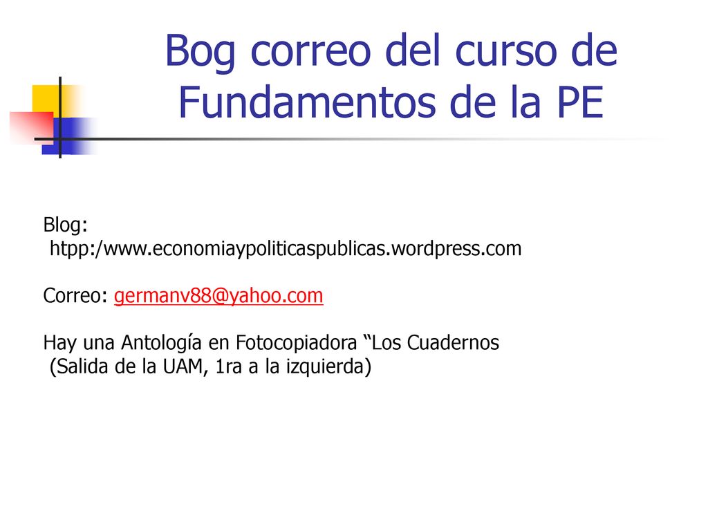 Bog correo del curso de Fundamentos de la PE