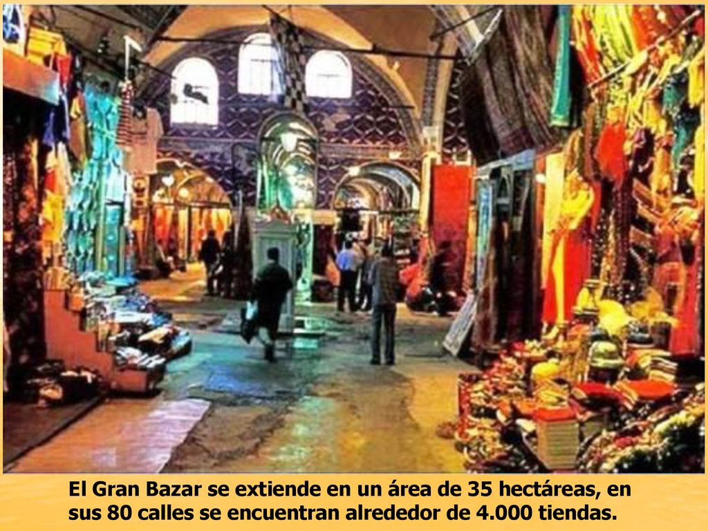 El Gran Bazar se extiende en un área de 35 hectáreas, en sus 80 calles se encuentran alrededor de tiendas.