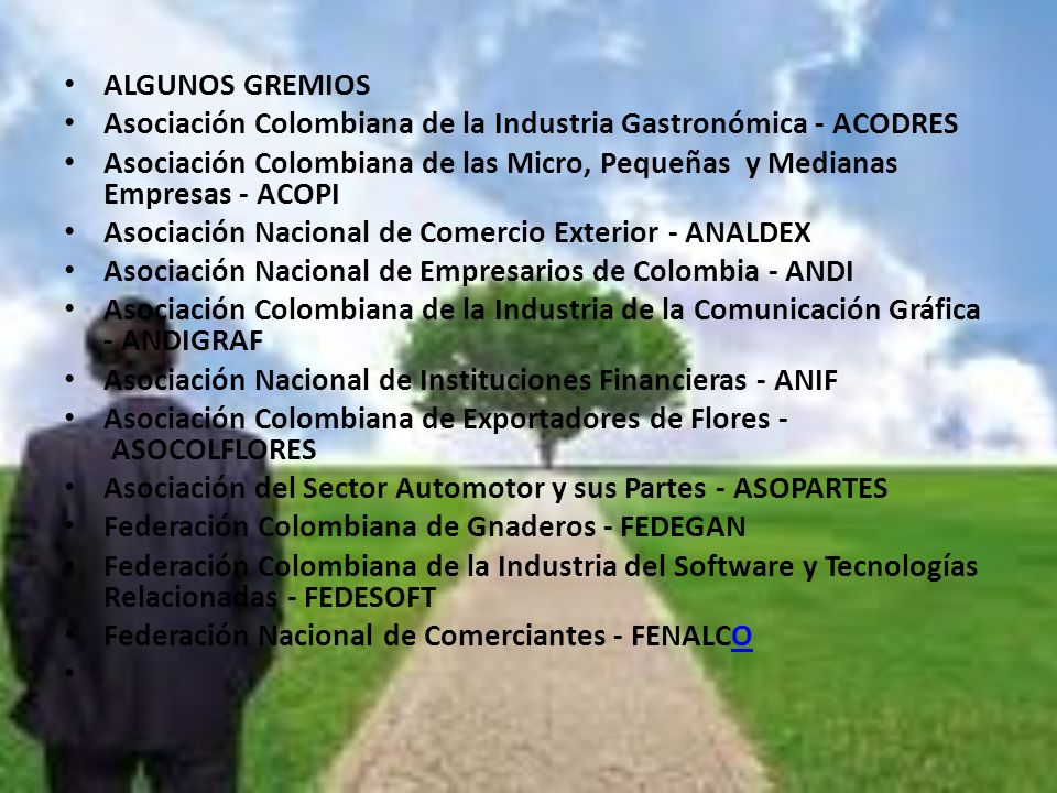 ALGUNOS GREMIOS Asociación Colombiana de la Industria Gastronómica - ACODRES.