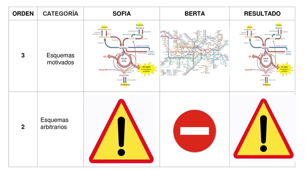 ORDEN CATEGORÍA SOFIA BERTA RESULTADO 3 Esquemas motivados 2 Esquemas arbitrarios