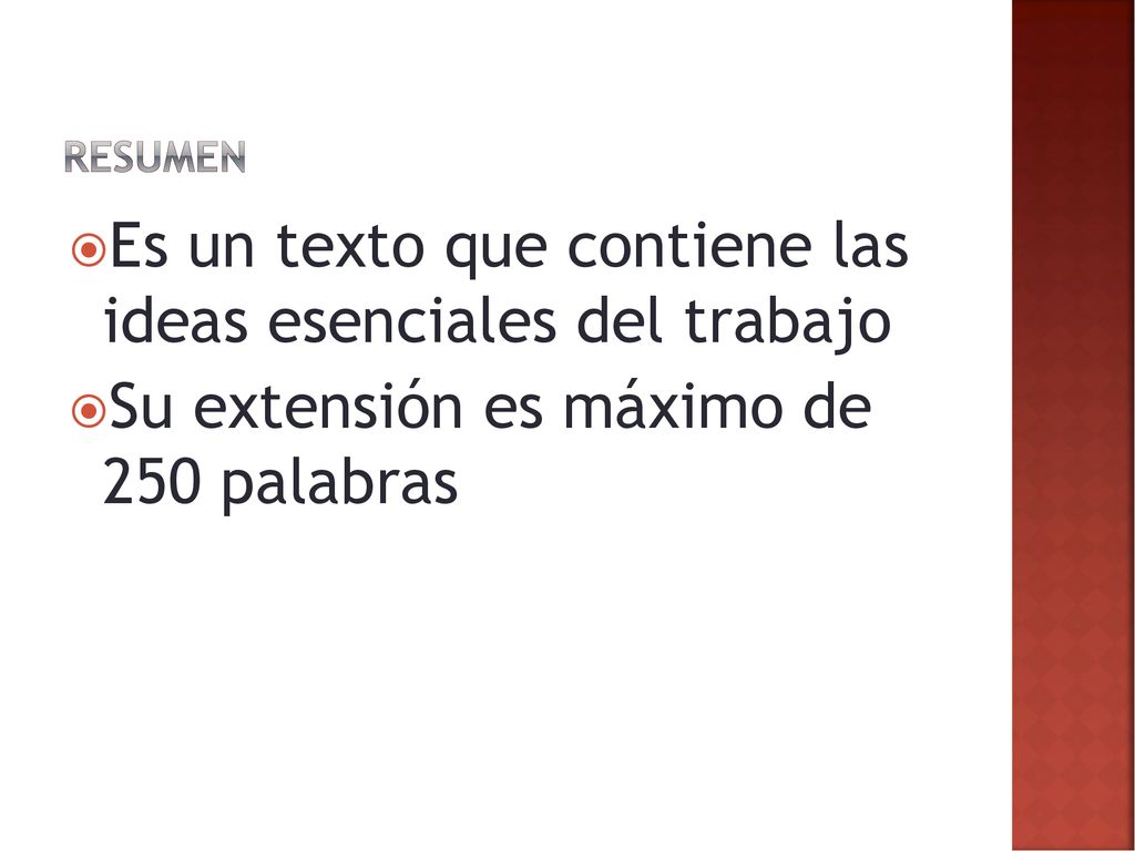 Es un texto que contiene las ideas esenciales del trabajo