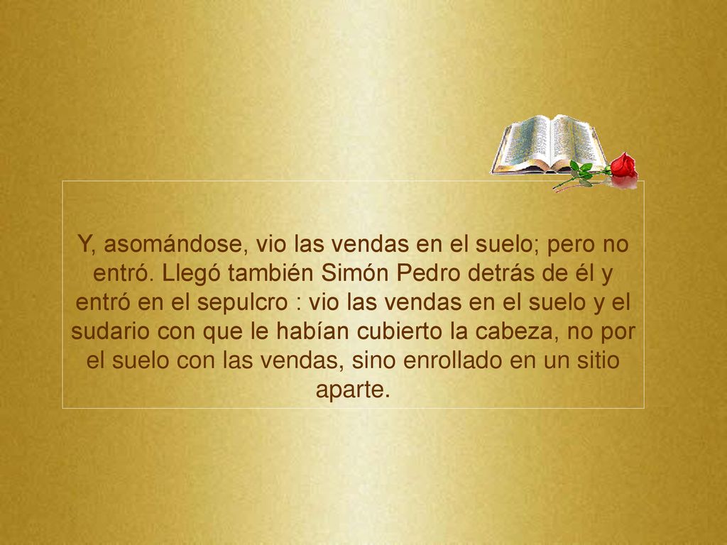 Y, asomándose, vio las vendas en el suelo; pero no entró