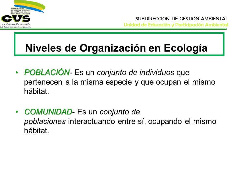 Niveles de Organización en Ecología