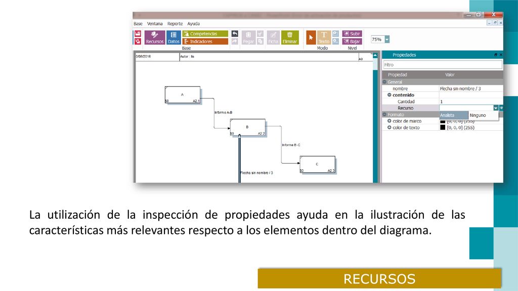 La utilización de la inspección de propiedades ayuda en la ilustración de las características más relevantes respecto a los elementos dentro del diagrama.
