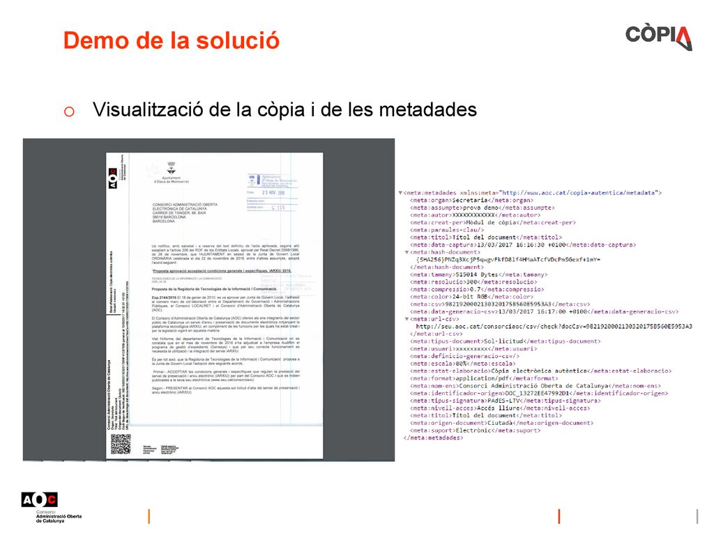 Demo de la solució Visualització de la còpia i de les metadades