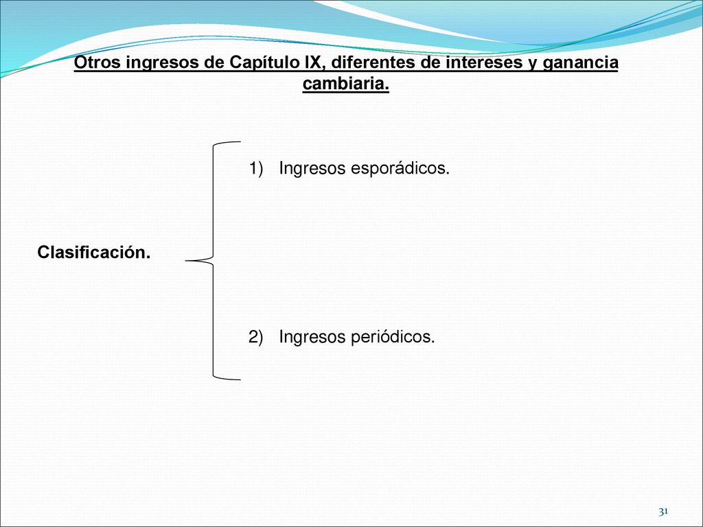 Otros ingresos de Capítulo IX, diferentes de intereses y ganancia cambiaria.