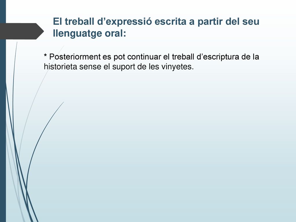 El treball d’expressió escrita a partir del seu llenguatge oral:
