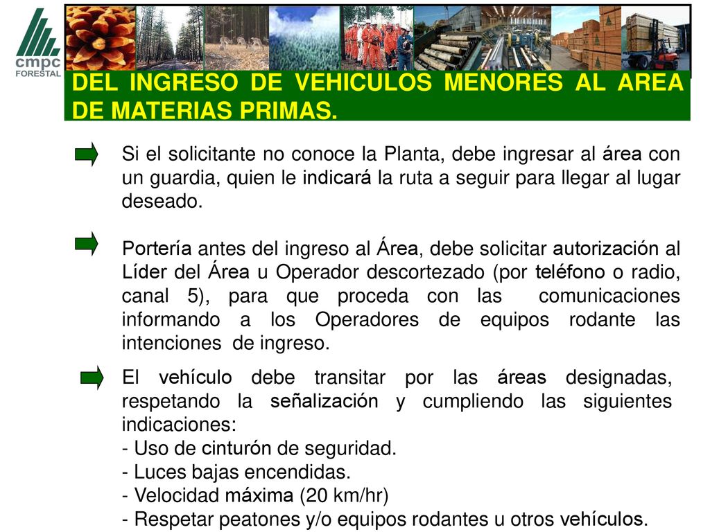 DEL INGRESO DE VEHICULOS MENORES AL AREA DE MATERIAS PRIMAS.