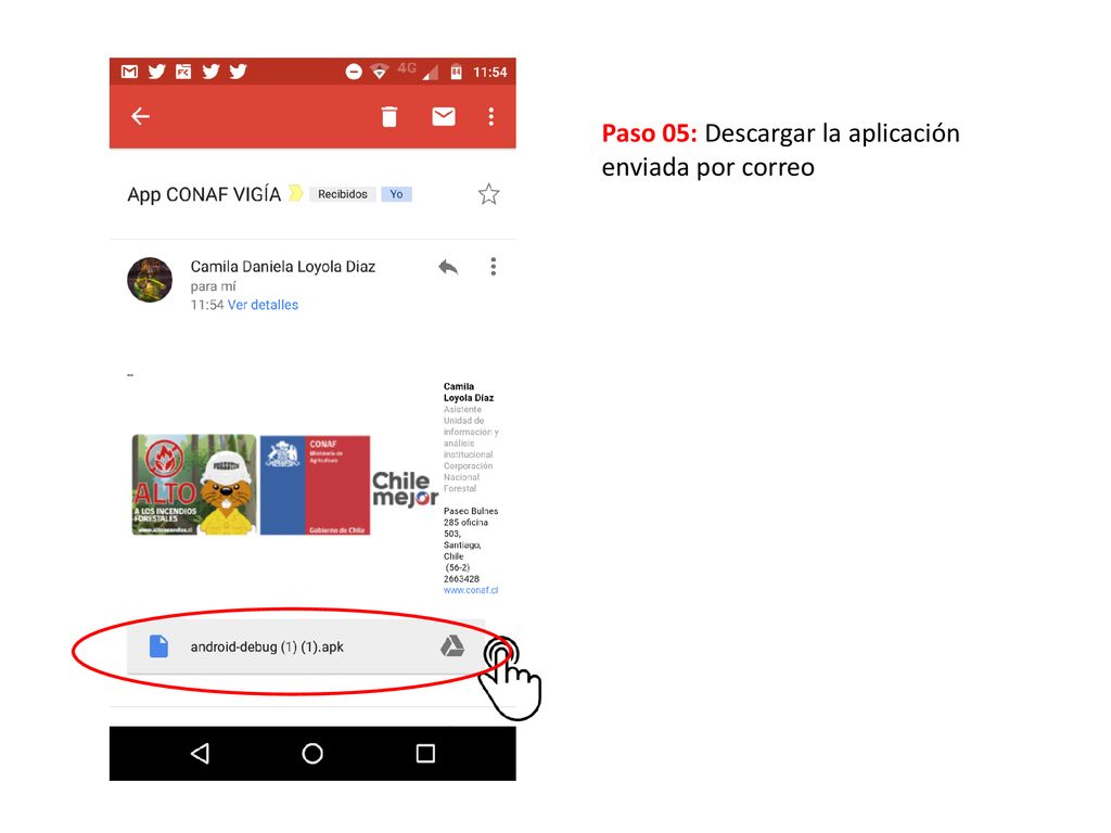 Paso 05: Descargar la aplicación enviada por correo