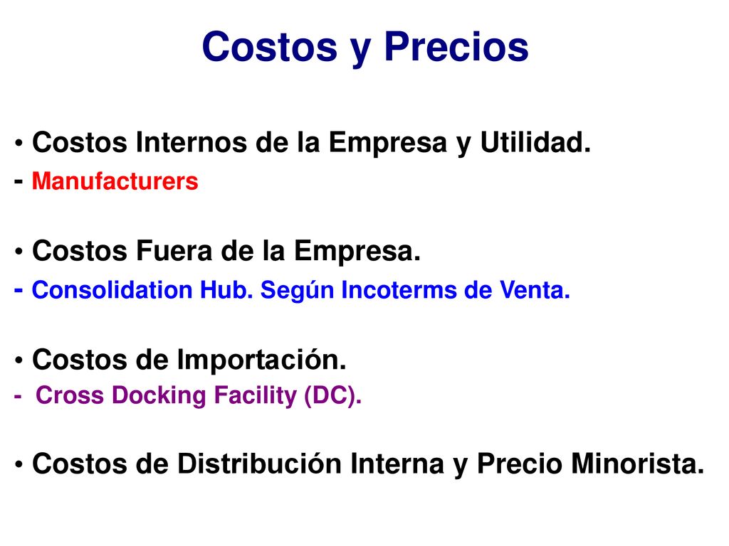 Costos y Precios Costos Internos de la Empresa y Utilidad.