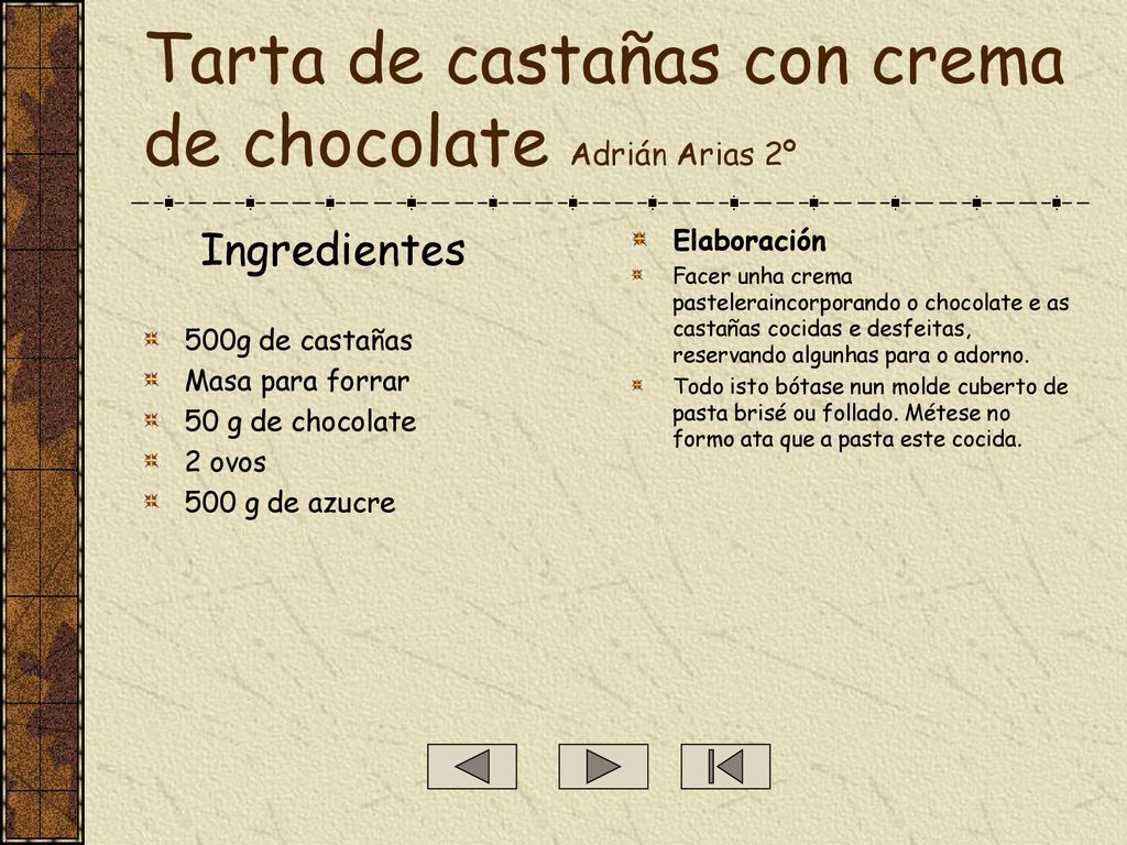 Tarta de castañas con crema de chocolate Adrián Arias 2º