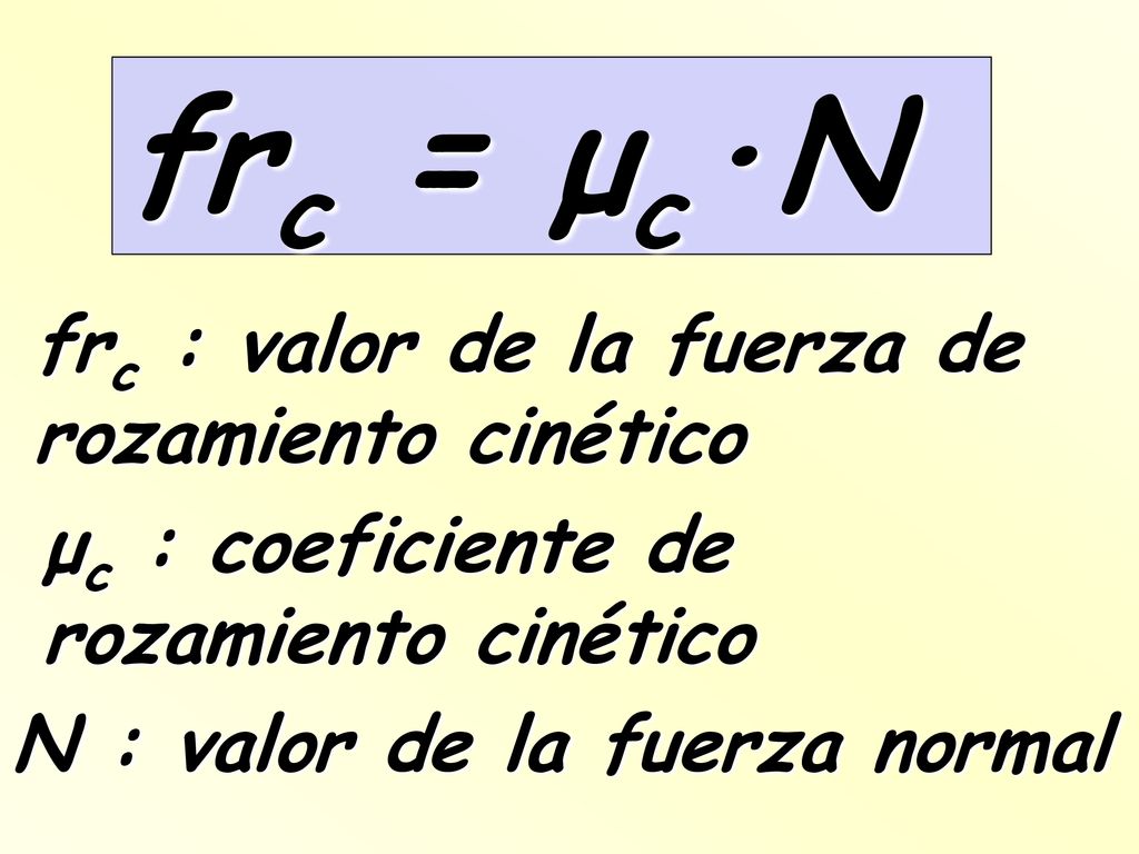 frc = μc·N frc : valor de la fuerza de rozamiento cinético