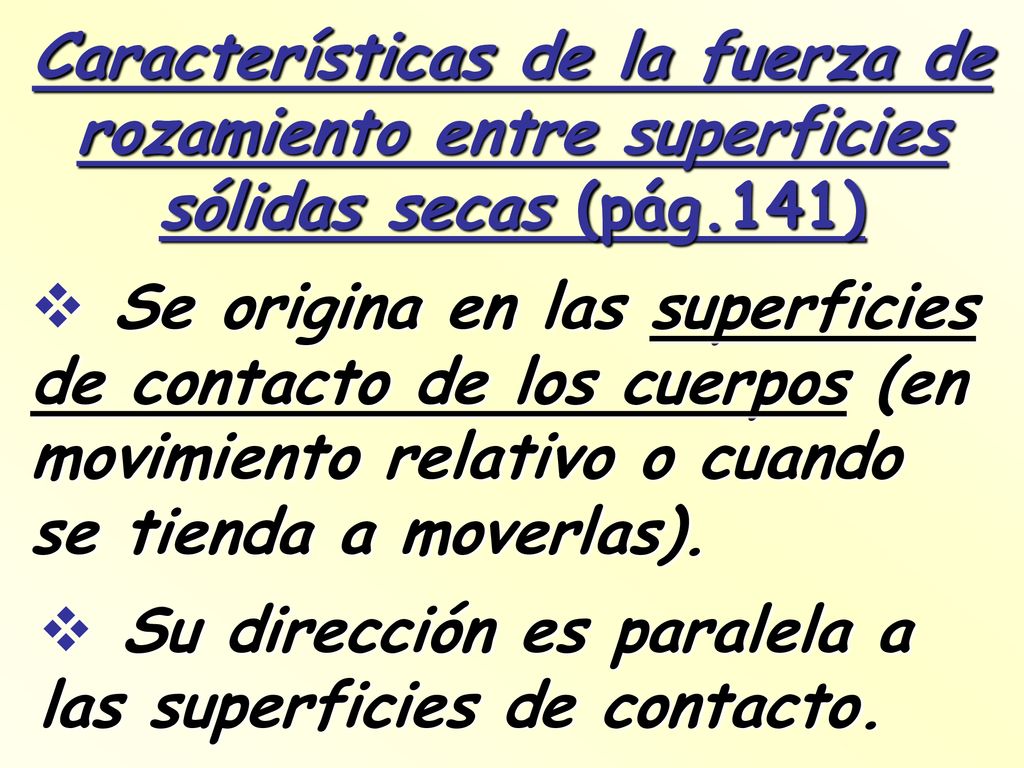 Características de la fuerza de rozamiento entre superficies sólidas secas (pág.141)