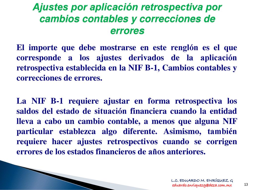 Ajustes por aplicación retrospectiva por cambios contables y correcciones de errores