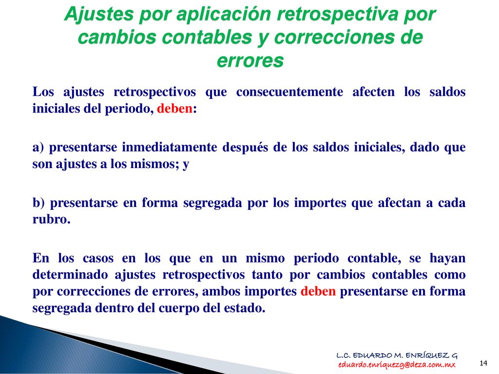 Ajustes por aplicación retrospectiva por cambios contables y correcciones de errores