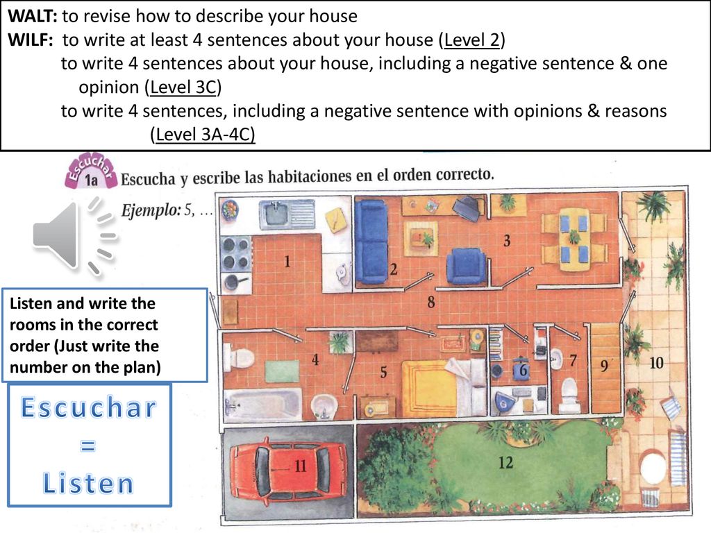 Escuchar = Listen WALT: to revise how to describe your house