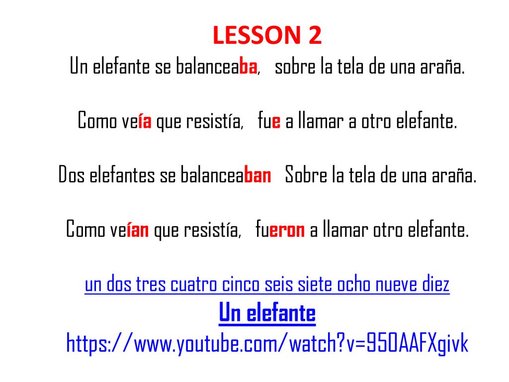 LESSON 2 Un elefante se balanceaba, sobre la tela de una araña