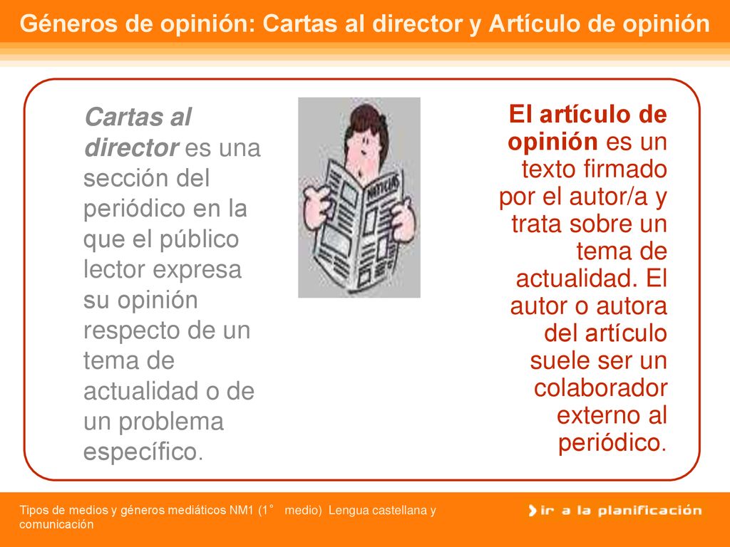 Géneros de opinión: Cartas al director y Artículo de opinión