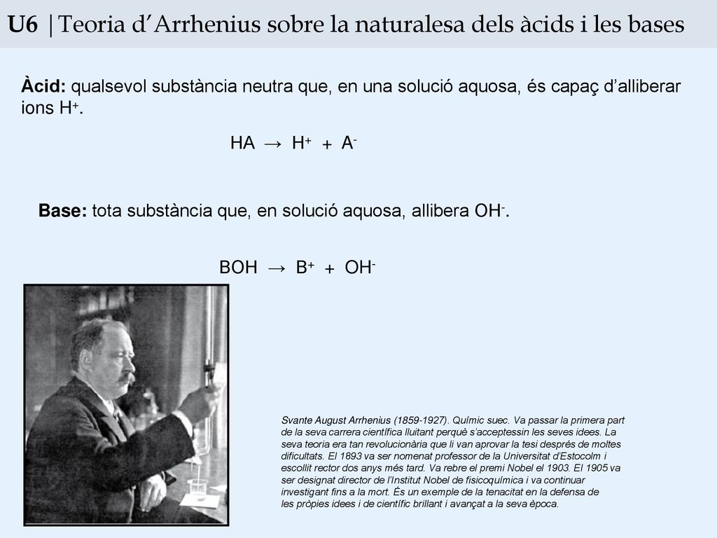 U6 |Teoria d’Arrhenius sobre la naturalesa dels àcids i les bases
