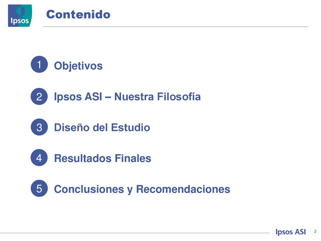 Contenido Objetivos 1 Ipsos ASI – Nuestra Filosofía Diseño del Estudio