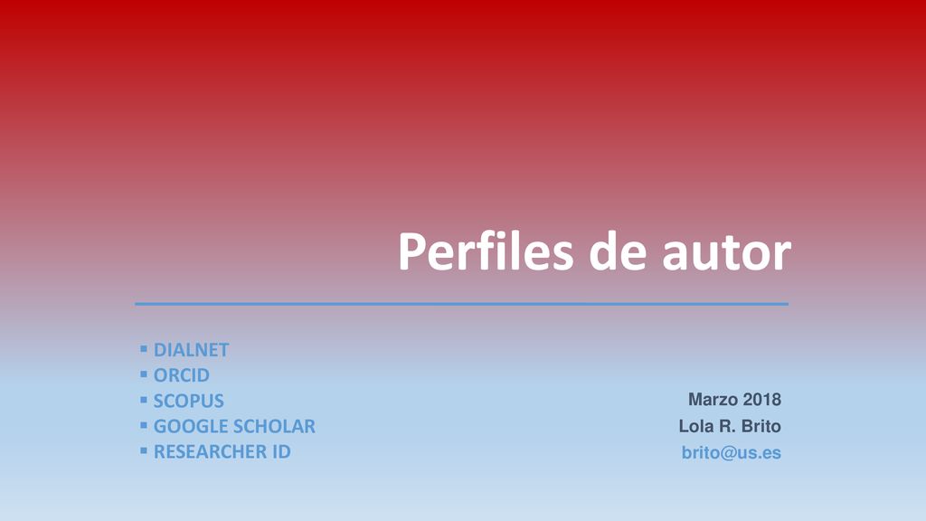 Perfiles de autor DIALNET ORCID SCOPUS GOOGLE SCHOLAR RESEARCHER ID
