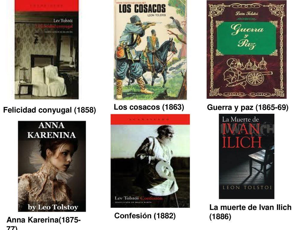 Los cosacos (1863) Guerra y paz ( ) Felicidad conyugal (1858) La muerte de Ivan Ilich (1886)