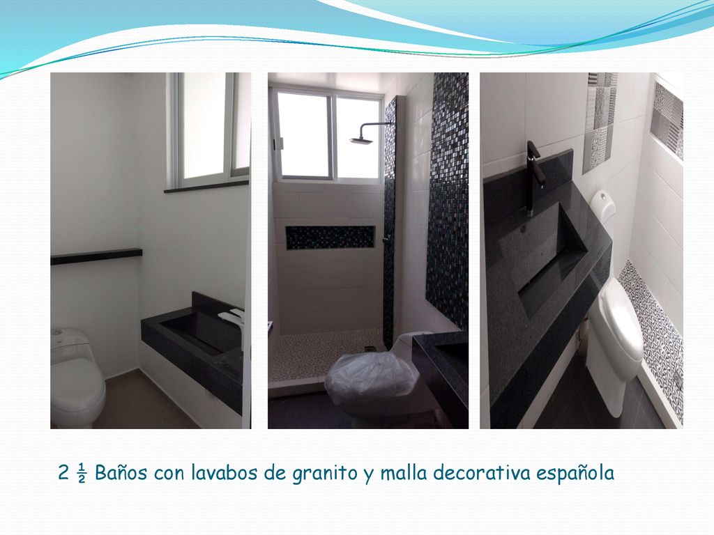 2 ½ Baños con lavabos de granito y malla decorativa española