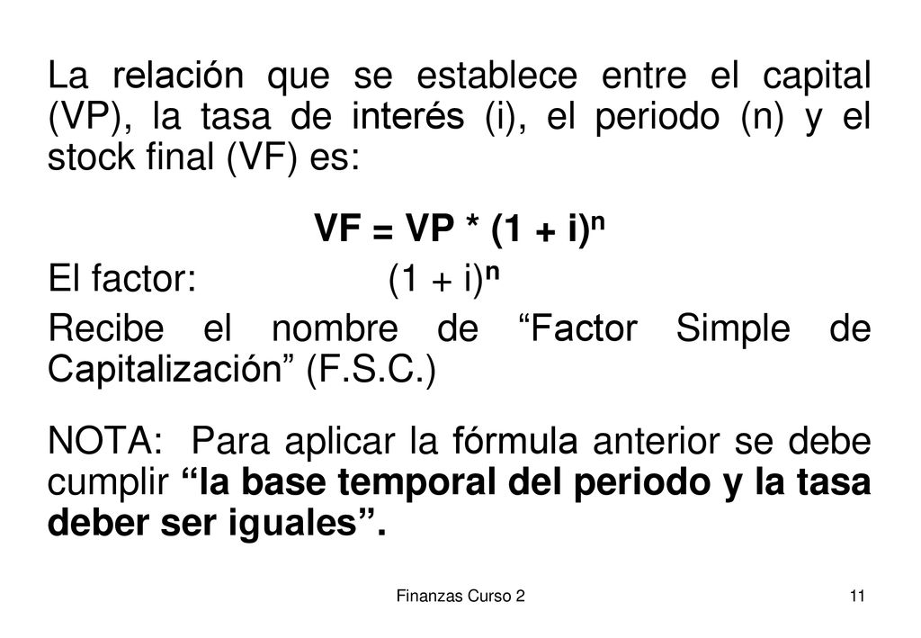 Recibe el nombre de Factor Simple de Capitalización (F.S.C.)
