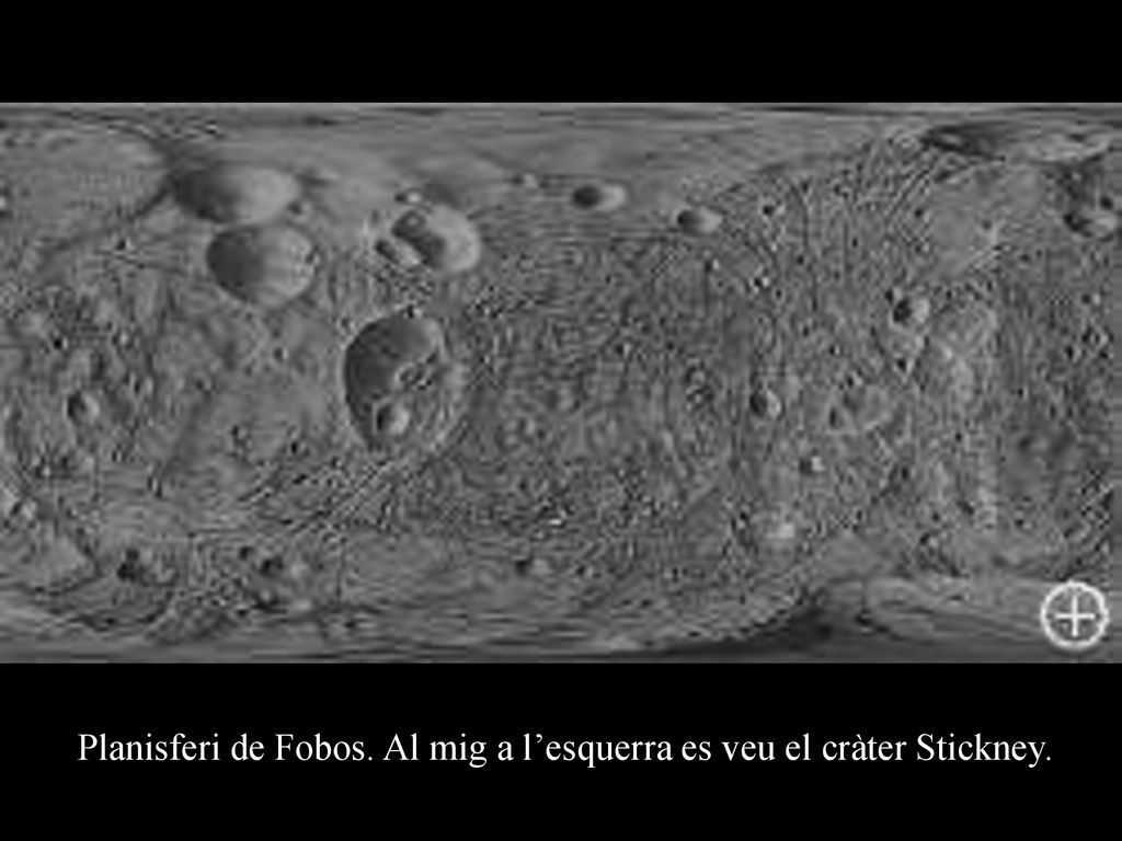 Planisferi de Fobos. Al mig a l’esquerra es veu el cràter Stickney.