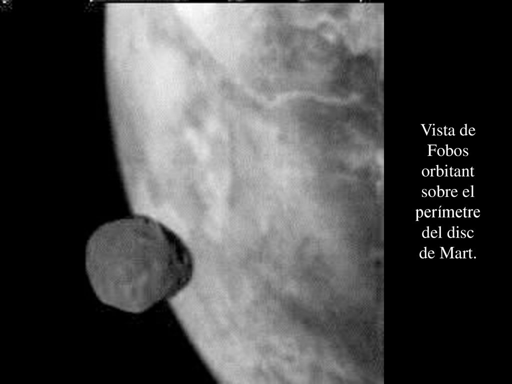 Vista de Fobos orbitant sobre el perímetre del disc de Mart.
