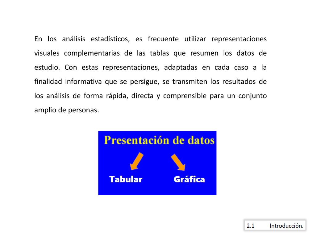En los análisis estadísticos, es frecuente utilizar representaciones visuales complementarias de las tablas que resumen los datos de estudio.