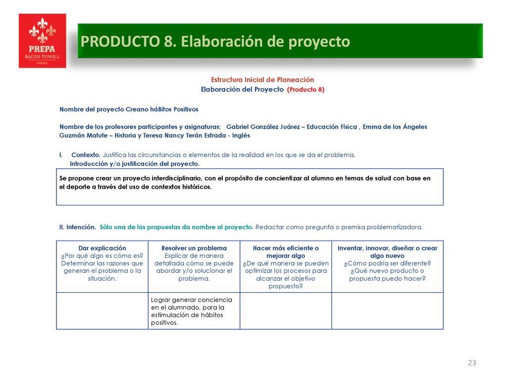 PRODUCTO 8. Elaboración de proyecto