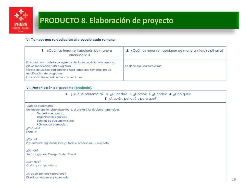 PRODUCTO 8. Elaboración de proyecto
