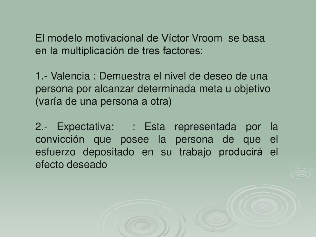 El modelo motivacional de Víctor Vroom se basa en la multiplicación de tres factores: