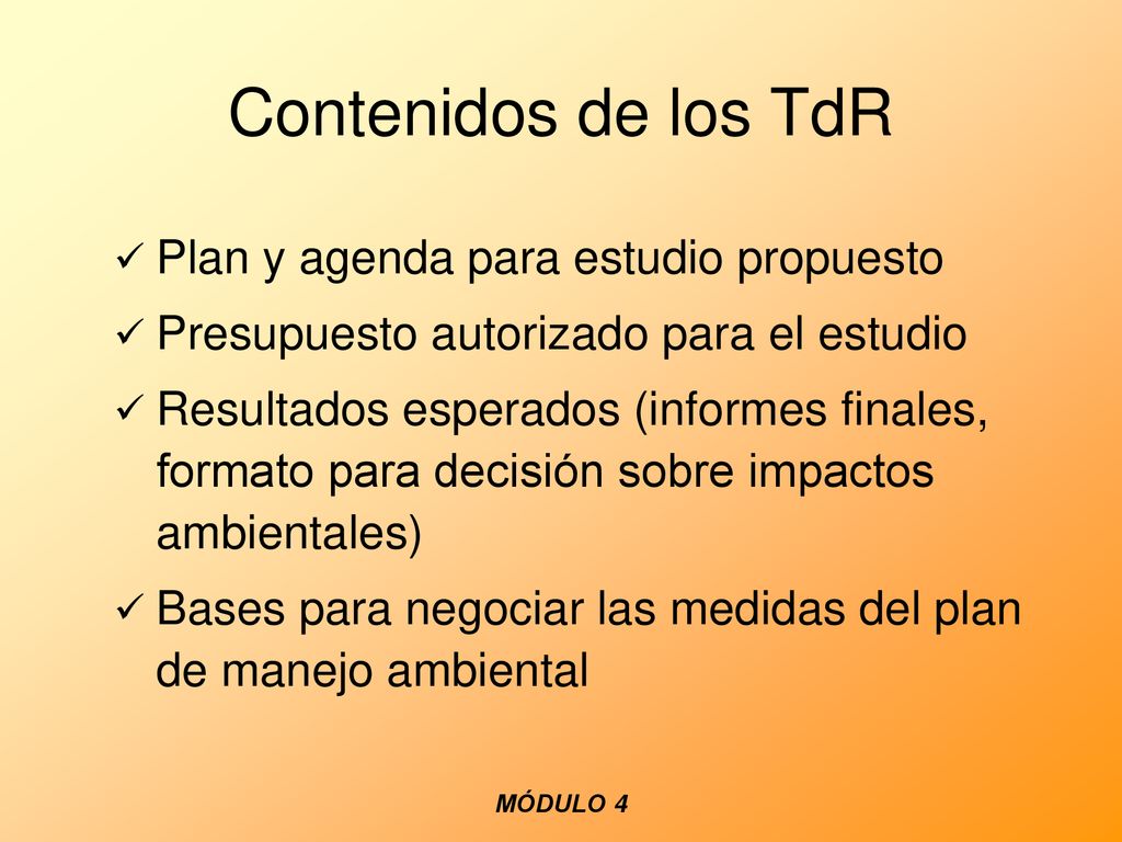 Contenidos de los TdR Plan y agenda para estudio propuesto