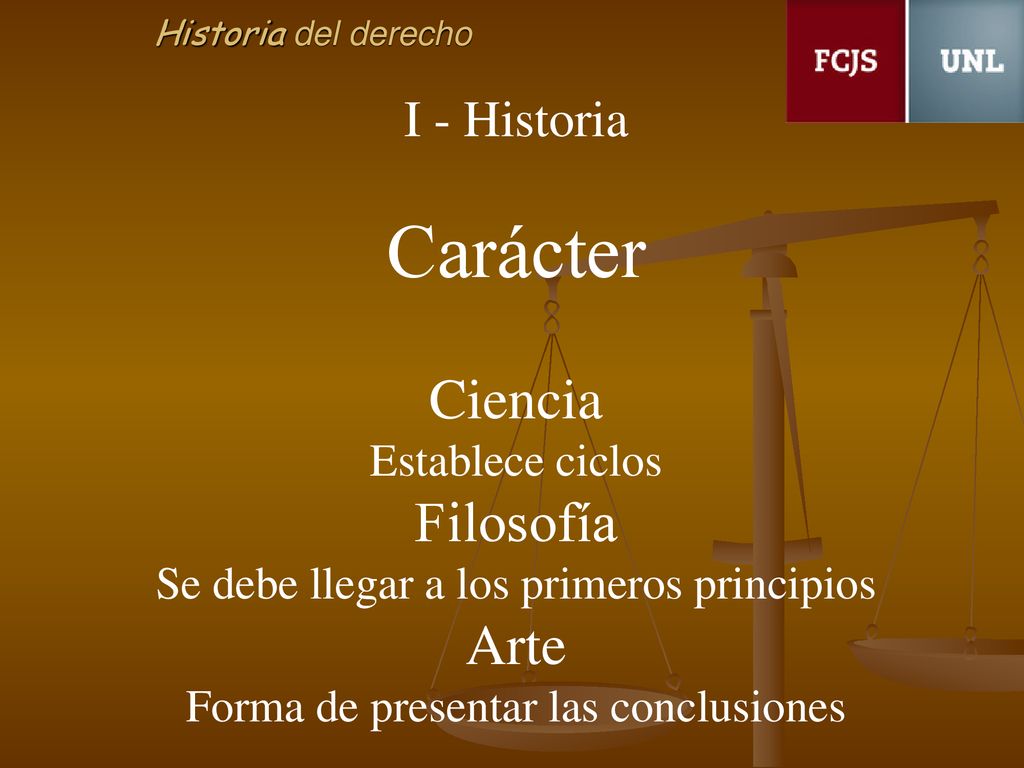 Carácter Ciencia Filosofía Arte I - Historia Establece ciclos