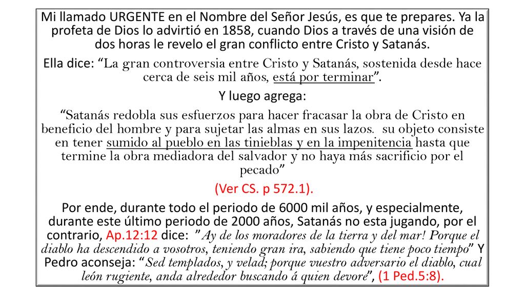 Mi llamado URGENTE en el Nombre del Señor Jesús, es que te prepares