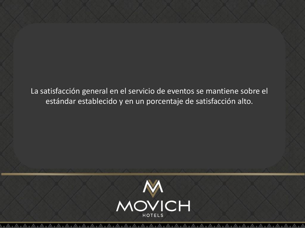 La satisfacción general en el servicio de eventos se mantiene sobre el estándar establecido y en un porcentaje de satisfacción alto.