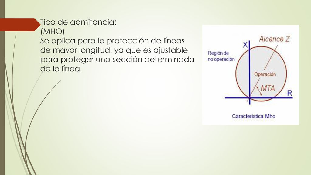 Tipo de admitancia: (MHO) Se aplica para la protección de líneas de mayor longitud, ya que es ajustable para proteger una sección determinada de la línea.
