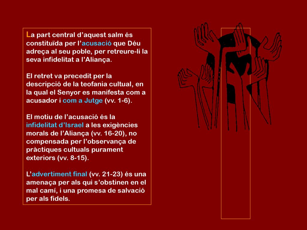 La part central d’aquest salm és constituïda per l’acusació que Déu adreça al seu poble, per retreure-li la seva infidelitat a l’Aliança.