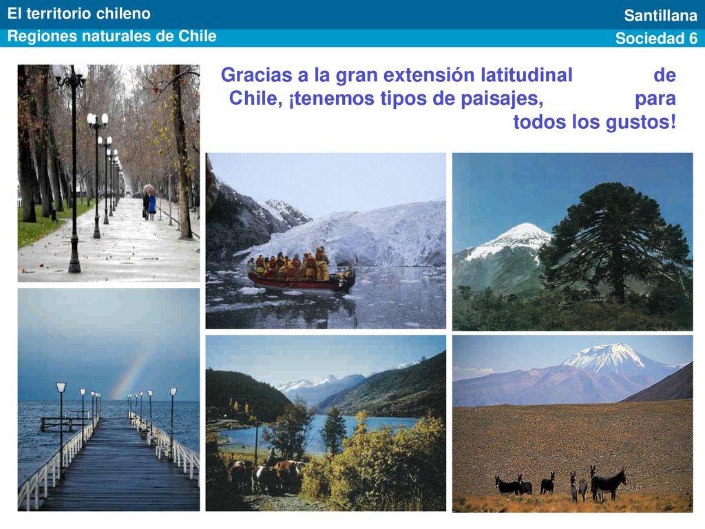 El territorio chileno Regiones naturales de Chile. Santillana. Sociedad 6.