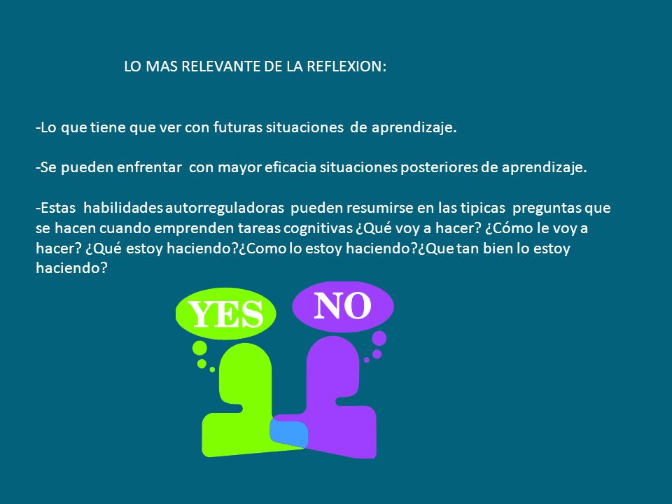 LO MAS RELEVANTE DE LA REFLEXION: -Lo que tiene que ver con futuras situaciones de aprendizaje.