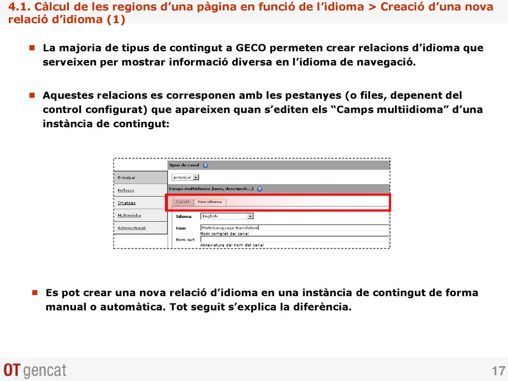 4.1. Càlcul de les regions d’una pàgina en funció de l’idioma > Creació d’una nova relació d’idioma (1)