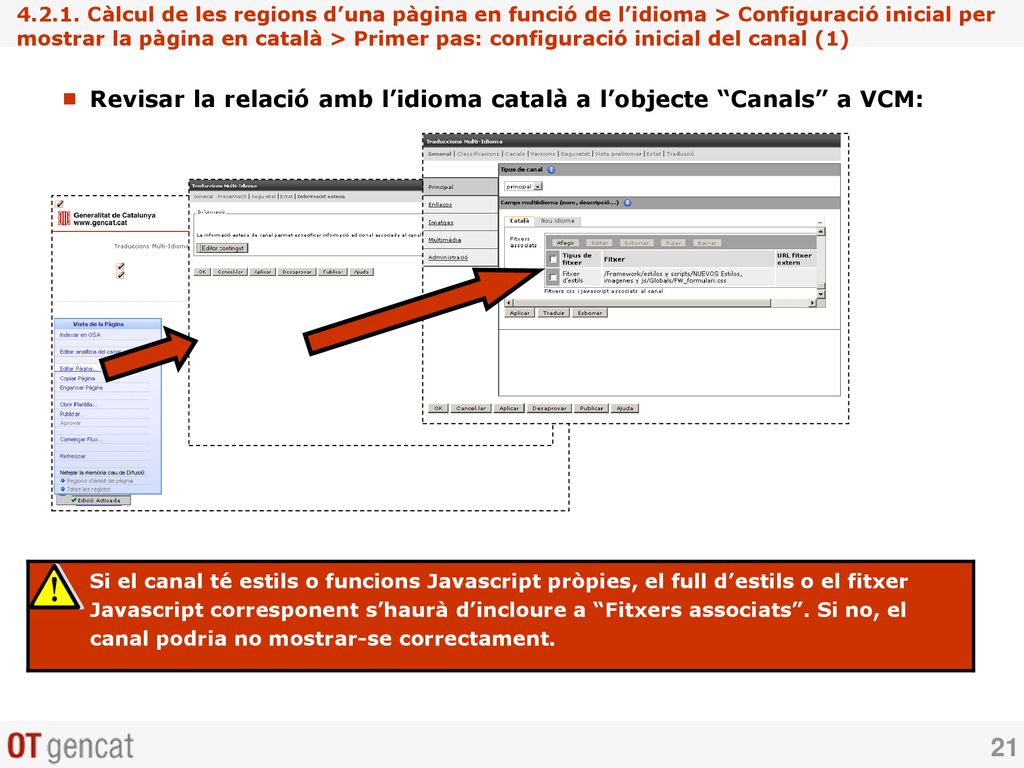 Revisar la relació amb l’idioma català a l’objecte Canals a VCM: