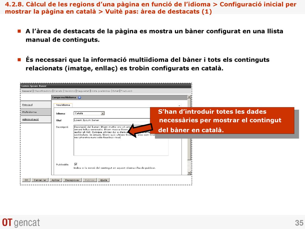 Càlcul de les regions d’una pàgina en funció de l’idioma > Configuració inicial per mostrar la pàgina en català > Vuitè pas: àrea de destacats (1)