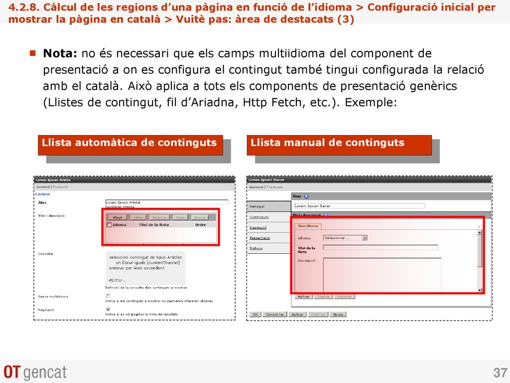 Càlcul de les regions d’una pàgina en funció de l’idioma > Configuració inicial per mostrar la pàgina en català > Vuitè pas: àrea de destacats (3)