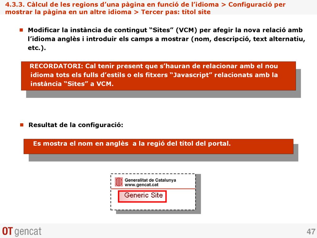 Càlcul de les regions d’una pàgina en funció de l’idioma > Configuració per mostrar la pàgina en un altre idioma > Tercer pas: títol site